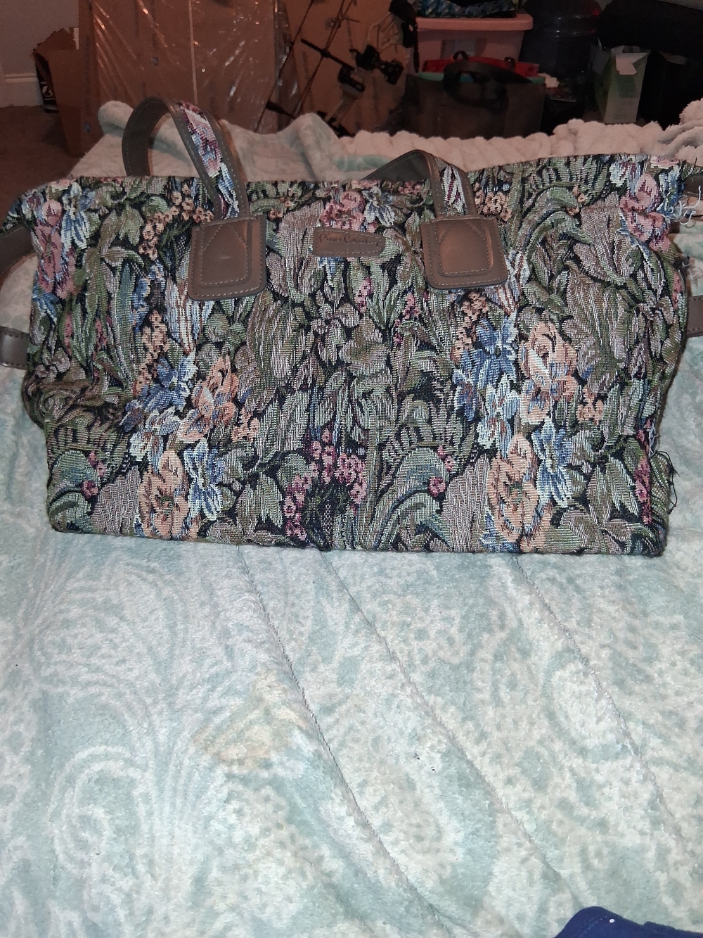 Pierre Cardin Floral Tapestry Tote - Green, Blue, Pink